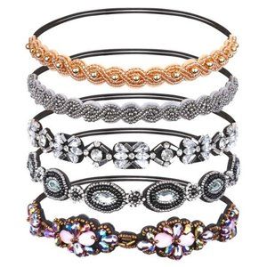 5pcs Beaded Headband for Women, Crystal Headband for Women Girls